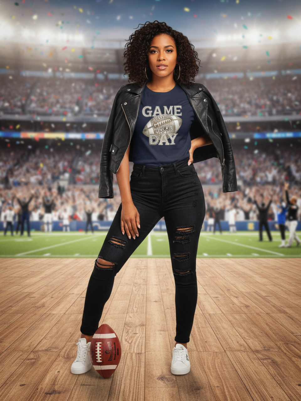 2Chique Boutique Women's Game Day Navy Blue Cotton T-Shirt