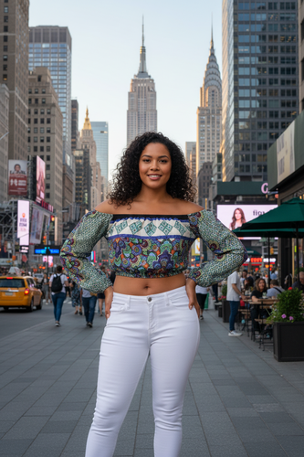 2Chique Boutique Women's Off The Shoulder Printed Crop Top