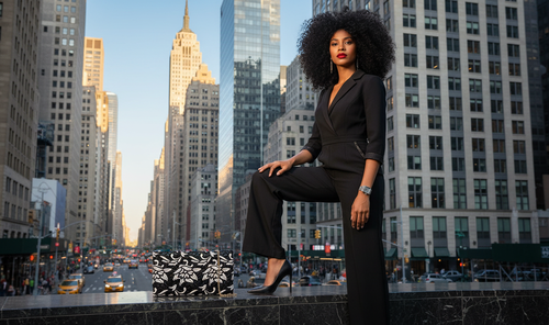 2Chique Boutique Women's Black & White Flower Embroidered Clutch