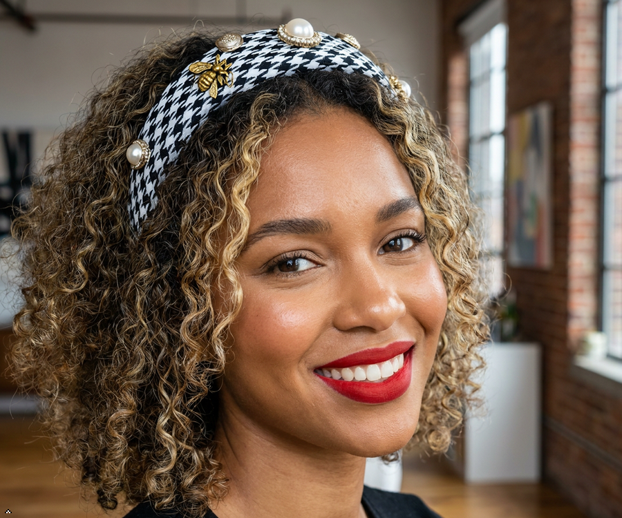 The 2Chique Boutique Houndstooth Charm Studded Headband